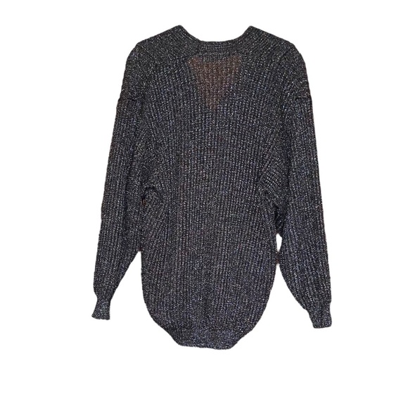 Vintage Malina Wong Size Medium Black & Gold Lurex Metallic Sweater Oversized - Picture 2 of 4